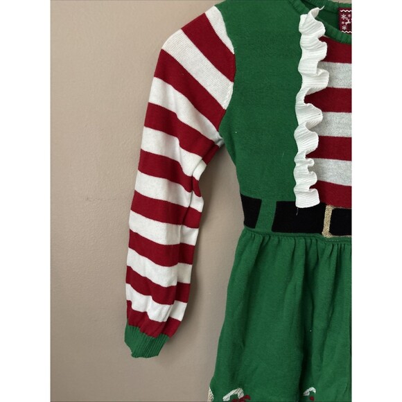 Girls Holiday Sweater Dress Green Gingerbread Men Size S 6-6X Christmas Cute - Picture 4 of 5
